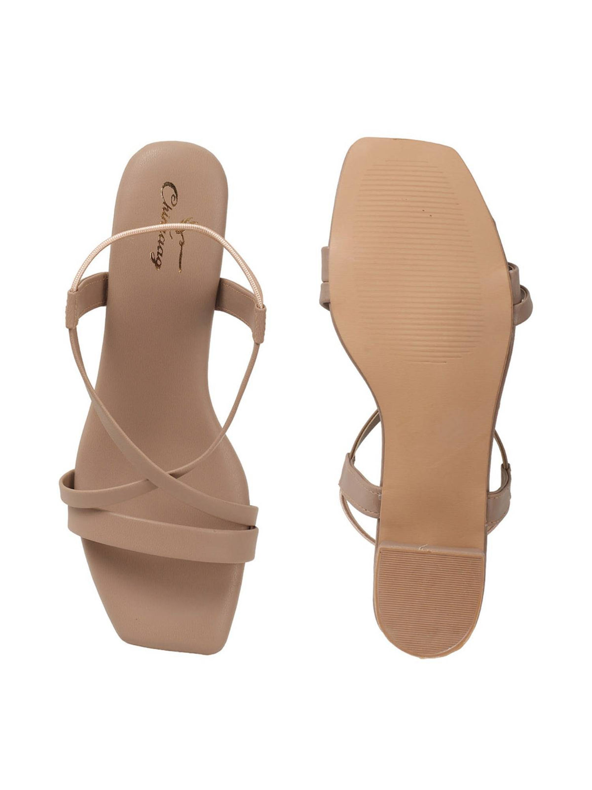 Women Beige Cross Strap Block Heels | H78 - view 7