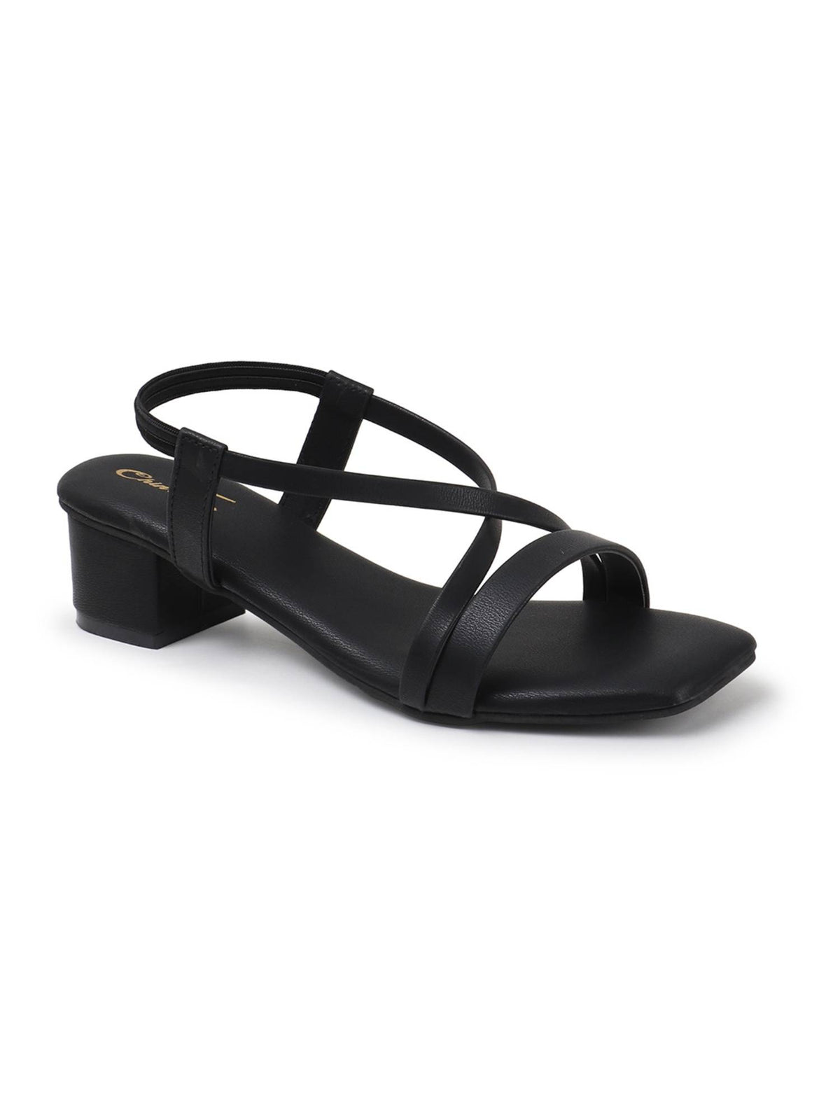 Women Black Cross Strap Block Heels | H78 - view 2