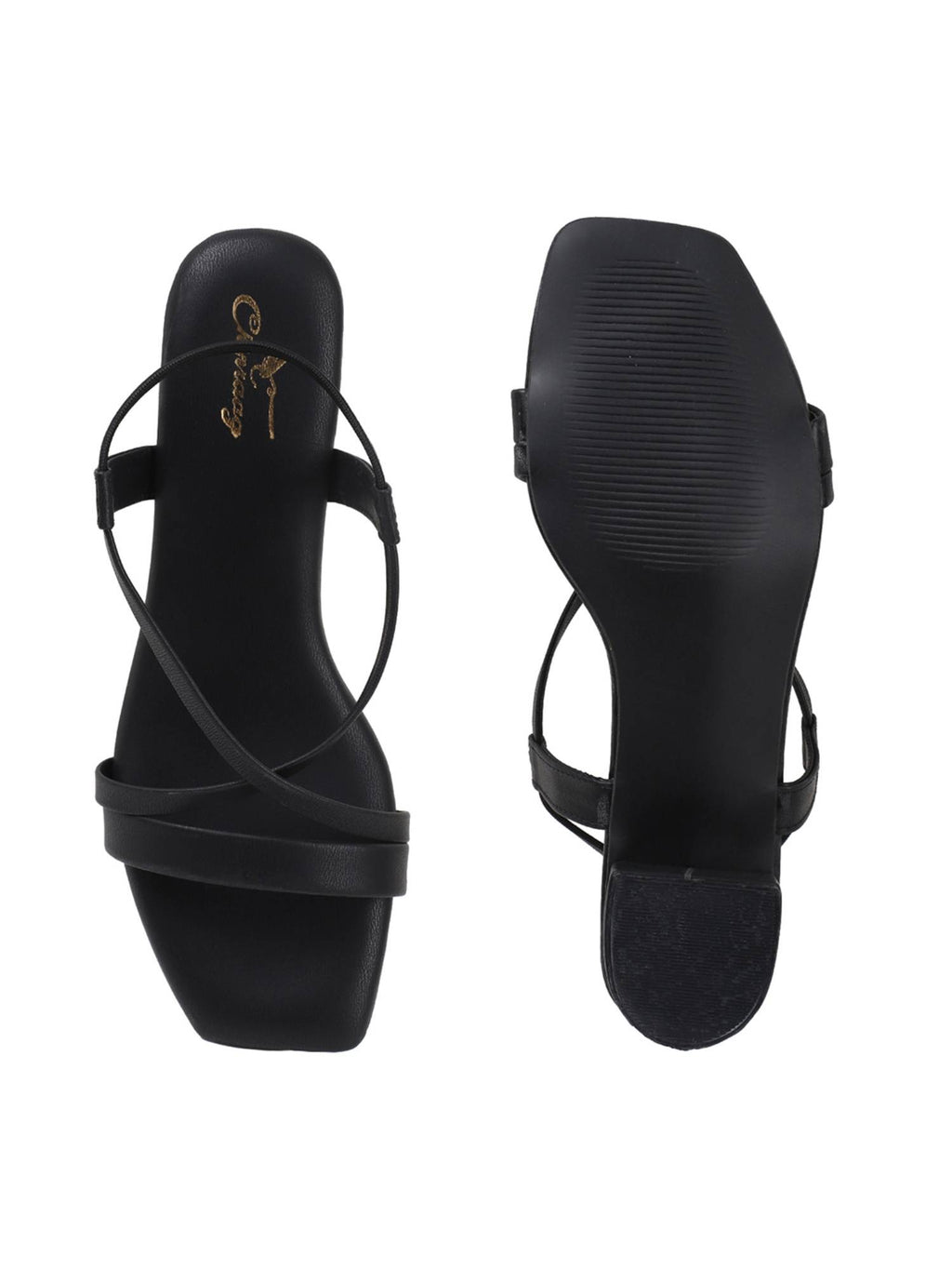 Women Black Cross Strap Block Heels | H78 - view 7