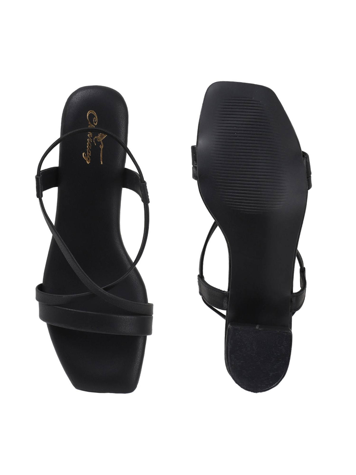 Women Black Cross Strap Block Heels | H78 - view 7