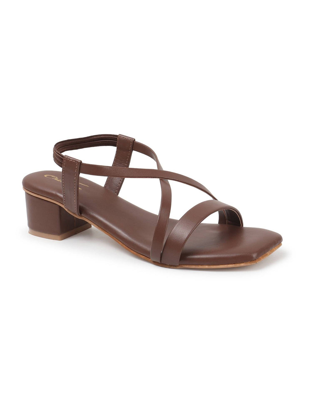 Women Brown Cross Strap Block Heels | H78 - view 2