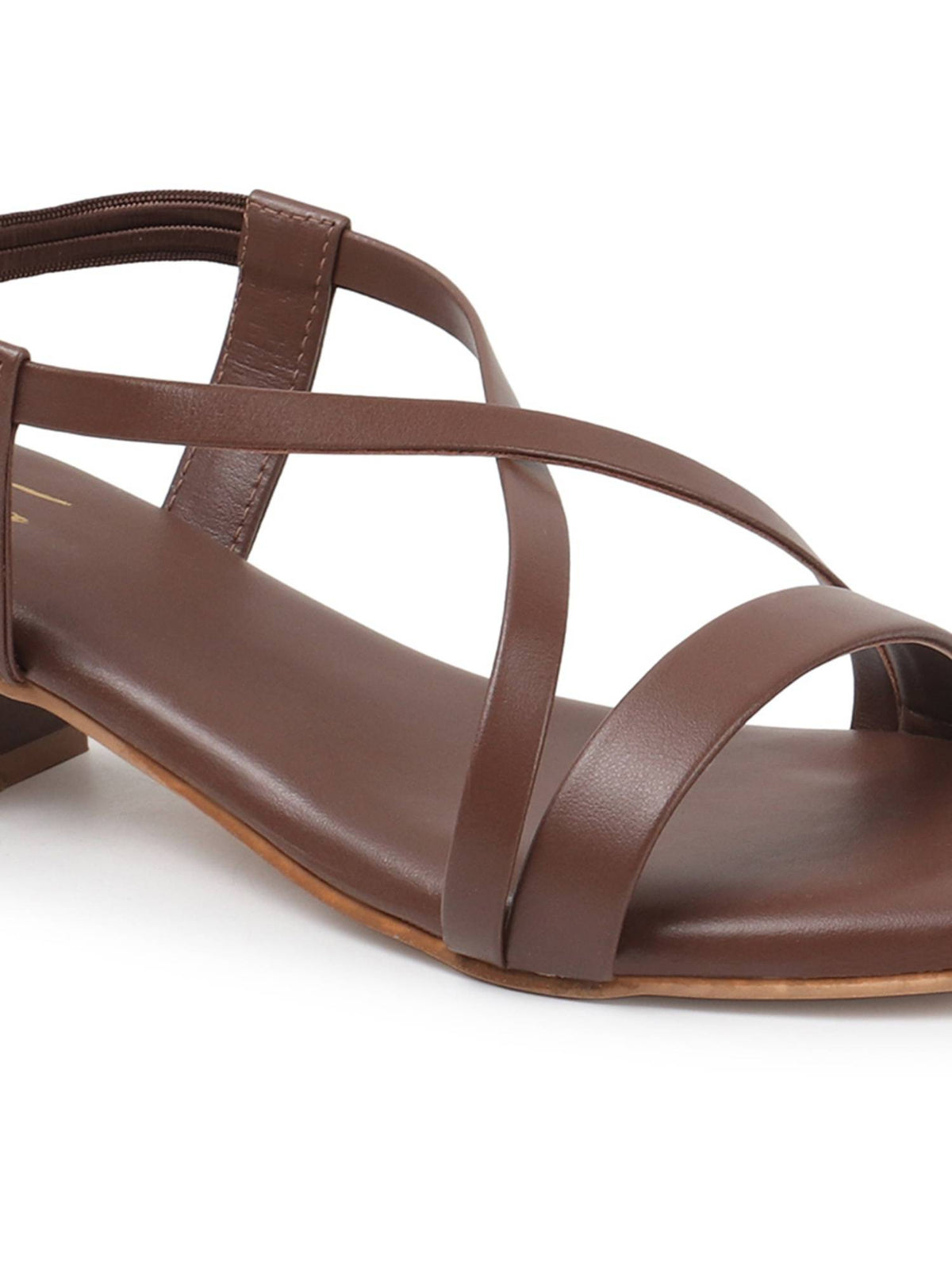 Women Brown Cross Strap Block Heels | H78 - view 5