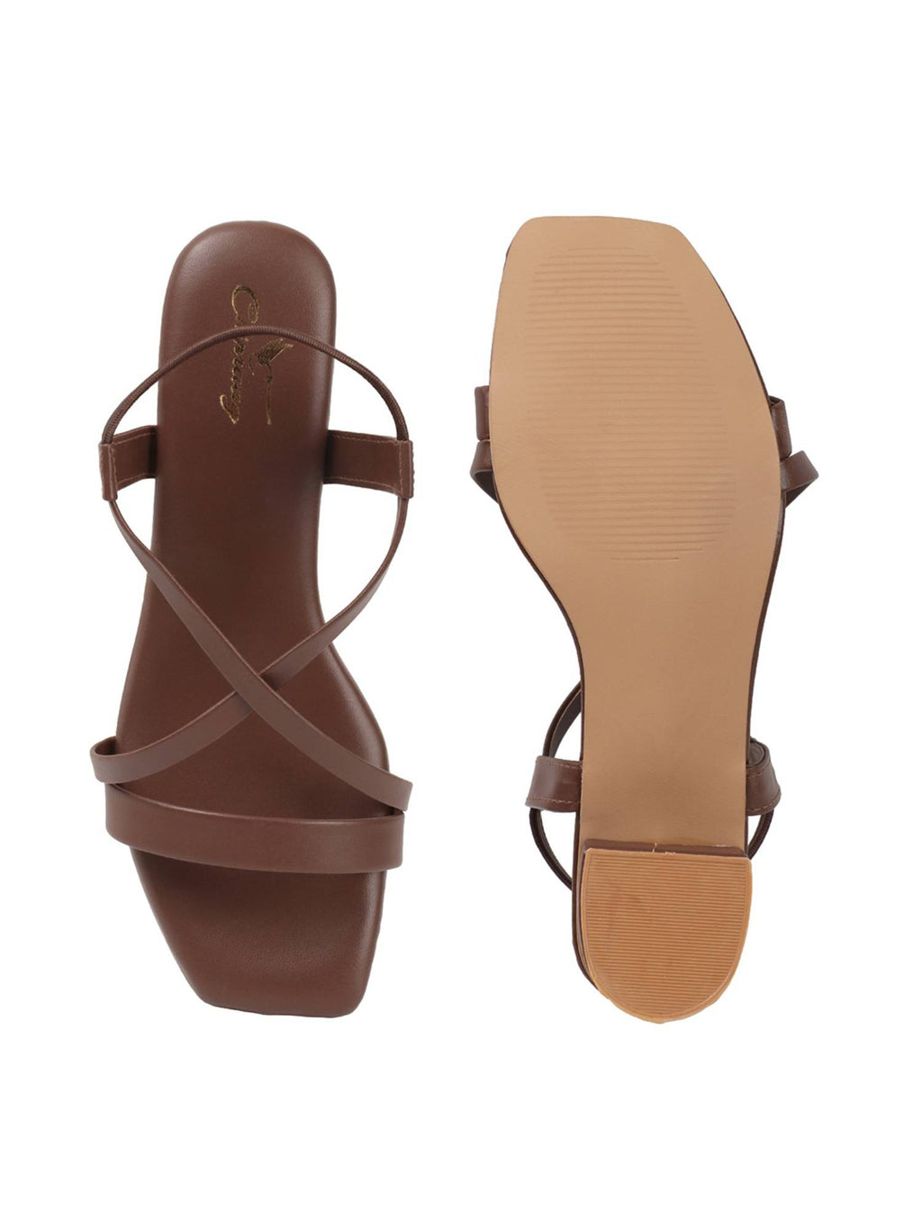 Women Brown Cross Strap Block Heels | H78 - view 7