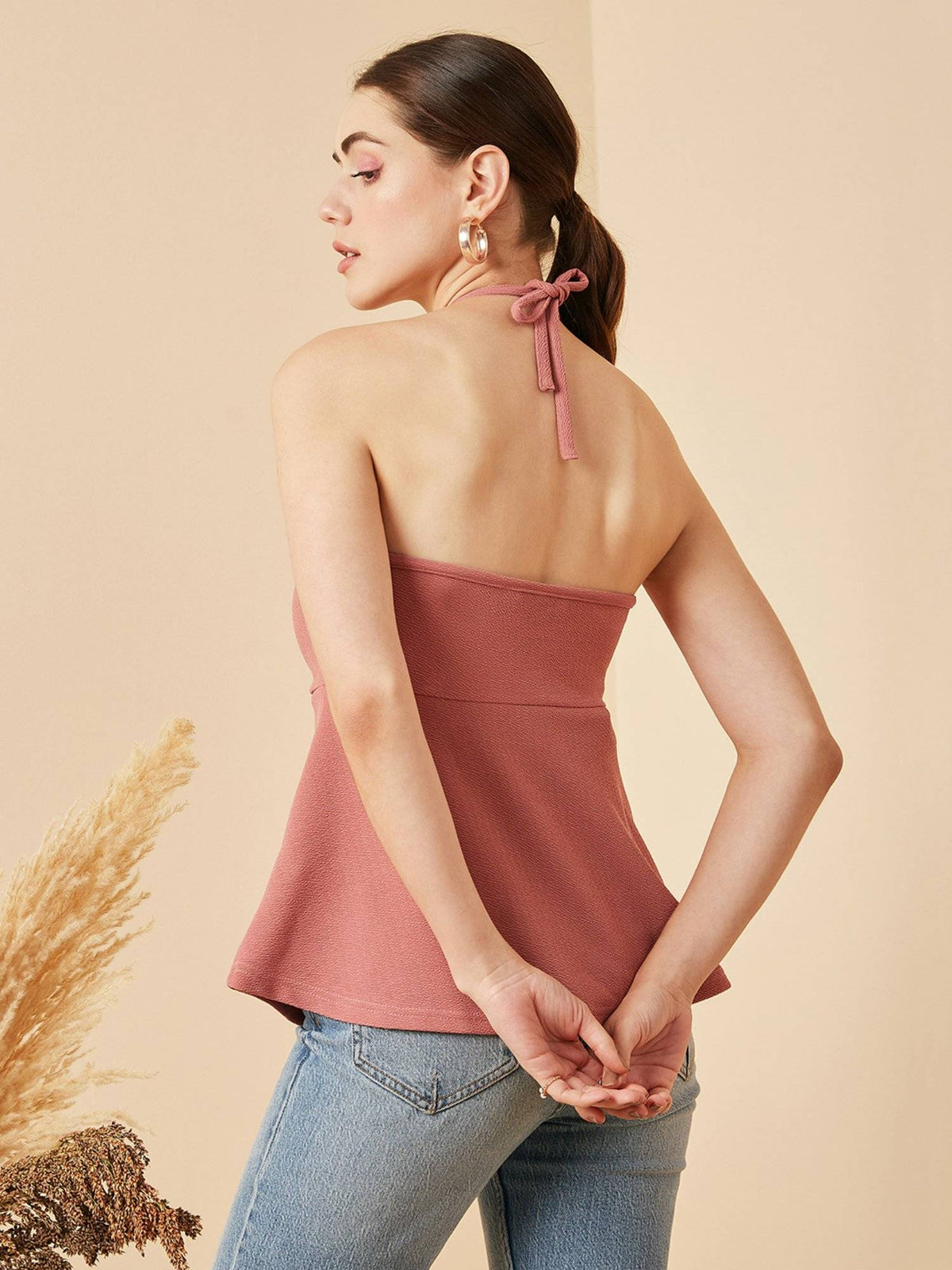 Women Casual Dusty Pink Colour Halter Neck Solid Tube Top | TT90 - view 3