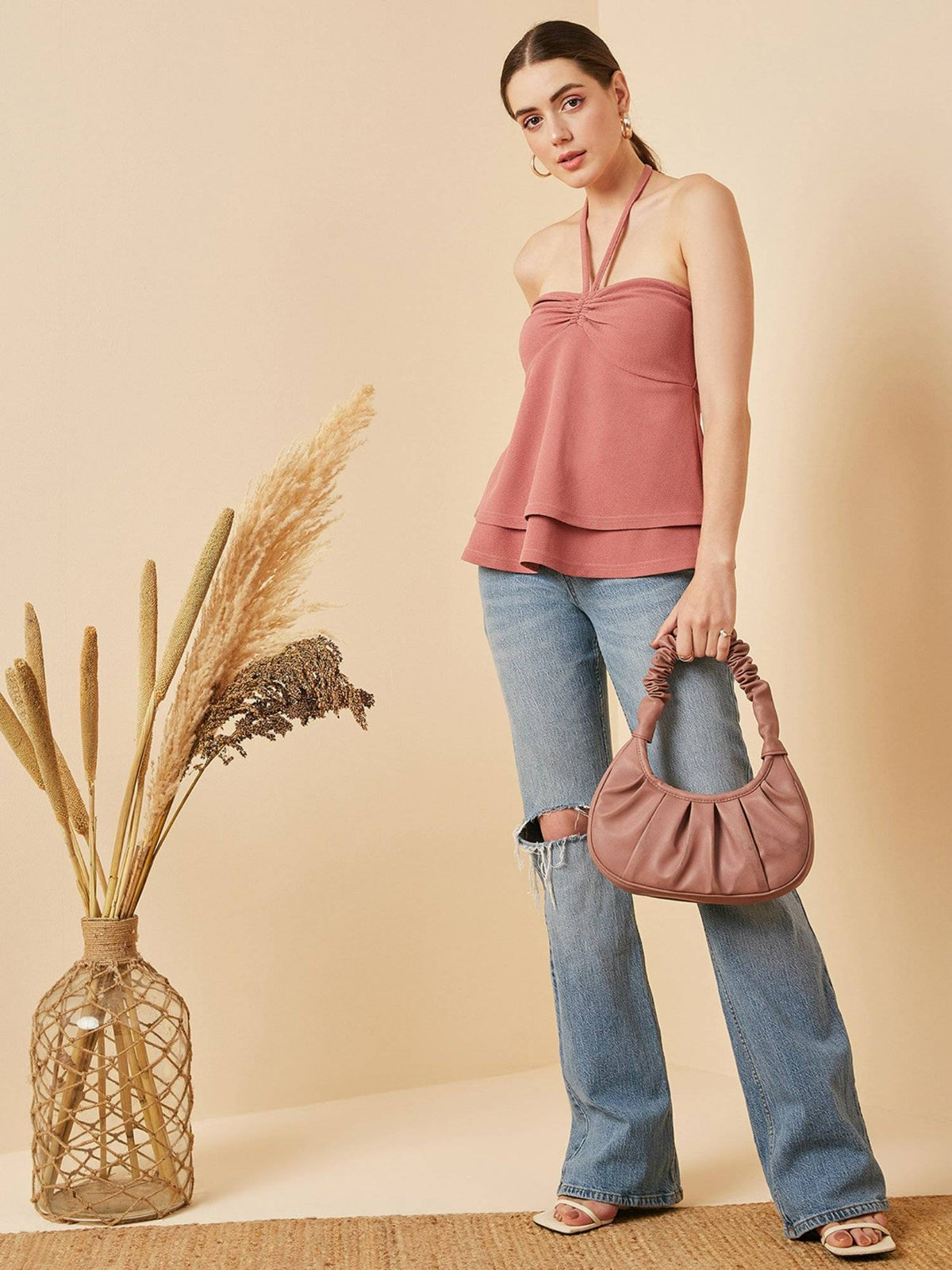 Women Casual Dusty Pink Colour Halter Neck Solid Tube Top | TT90 - view 5