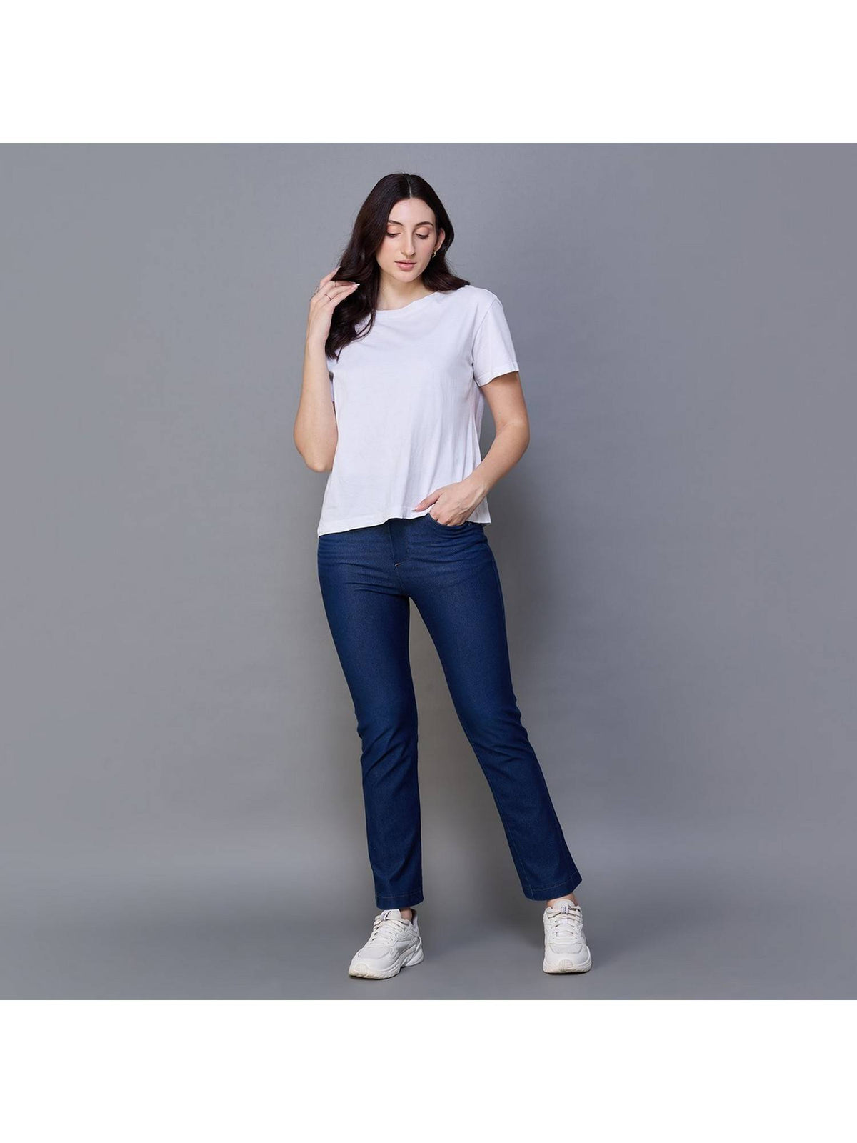 Women Blue Relaxed Straight Leg Jeggings | RF89 - view 2