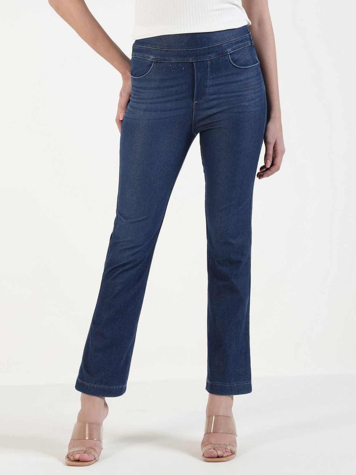 Women New Blue Relaxed Straight Leg Jeggings | RF89 - view 1