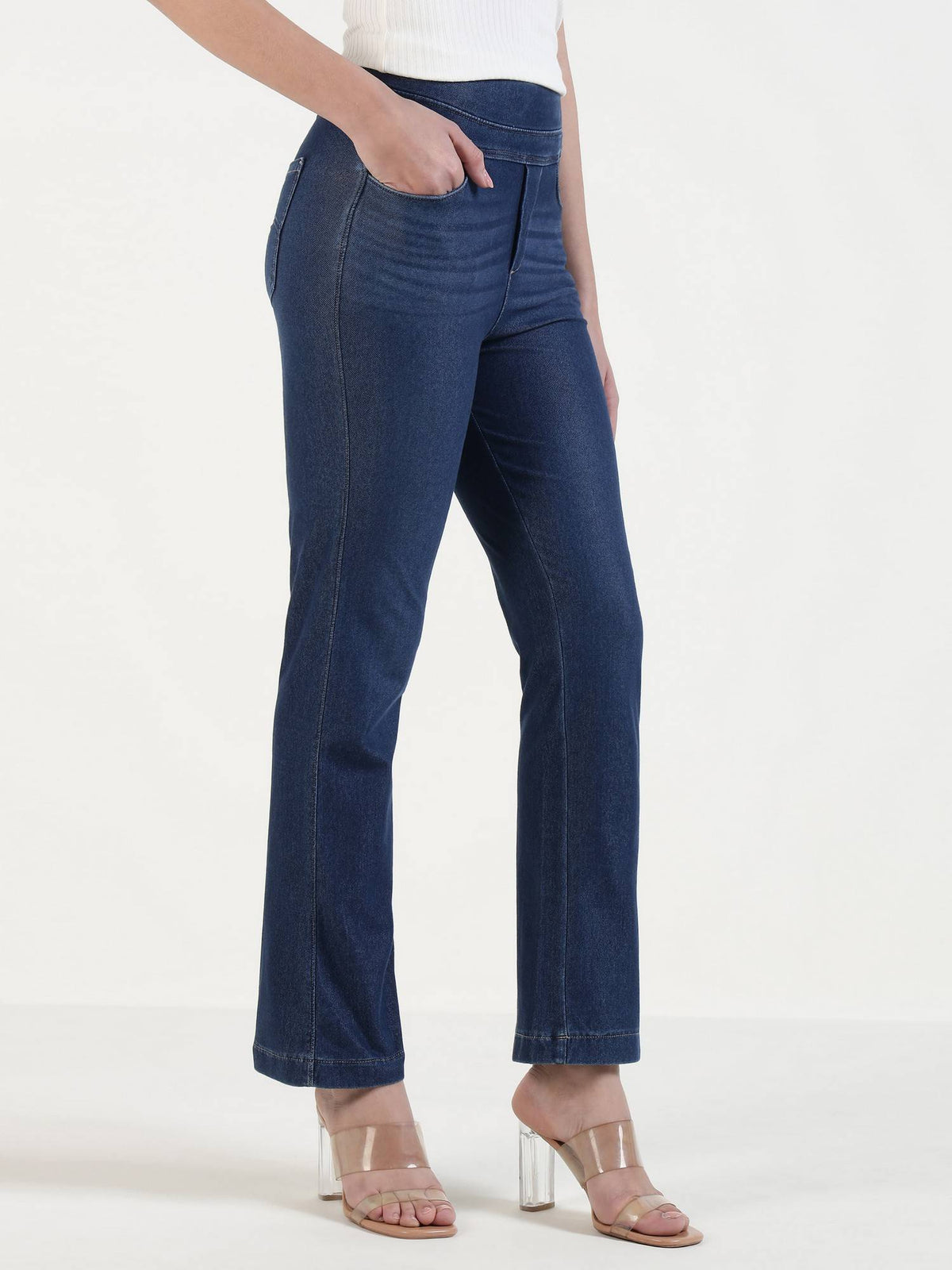 Women New Blue Relaxed Straight Leg Jeggings | RF89 - view 4