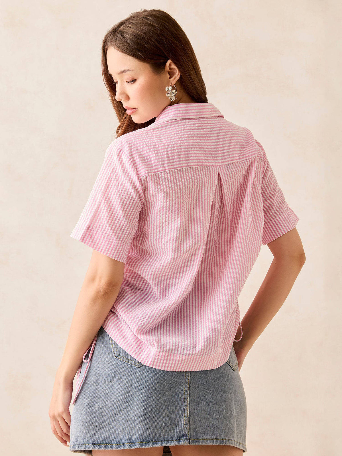 Pink Boxy Shirt with Side Ruching Detail | S67 - view 2