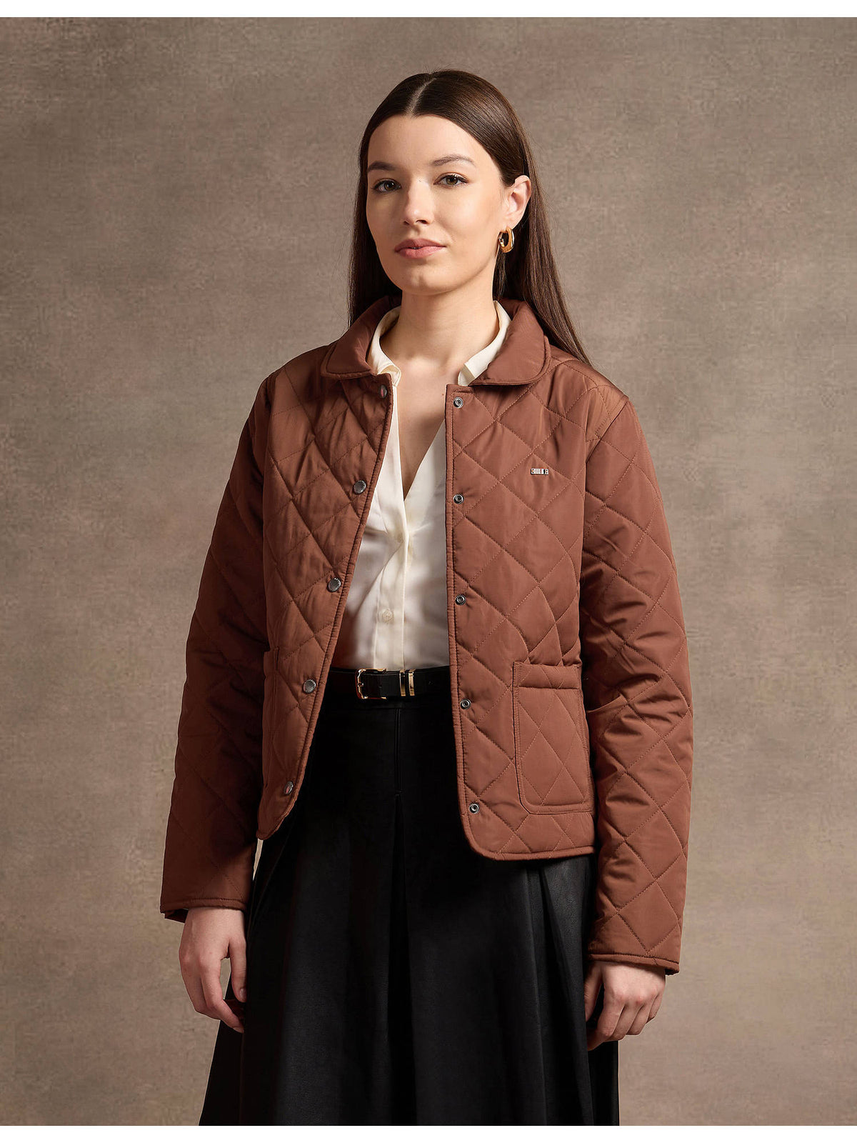 Tan Peter Pan Collar Puffer Jacket | JC78 - view 1