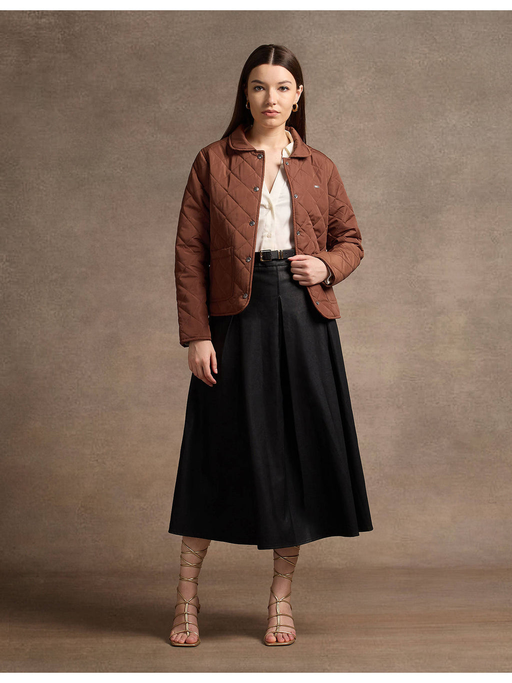 Tan Peter Pan Collar Puffer Jacket | JC78 - view 3