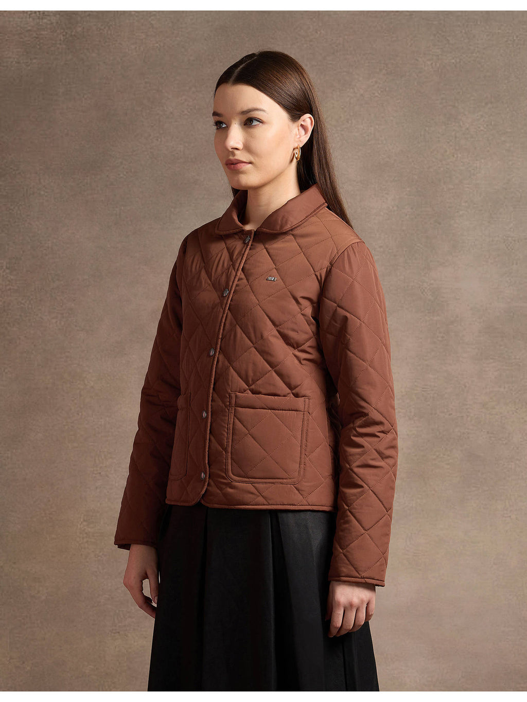Tan Peter Pan Collar Puffer Jacket | JC78 - view 4
