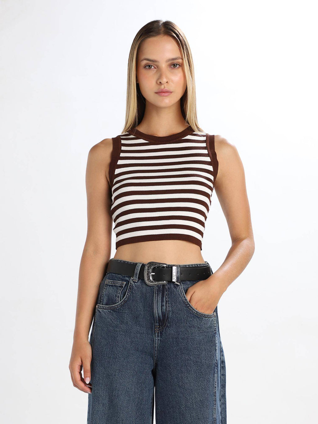 Women Brown Viscose Blend Tank Top | TT98 - view 3