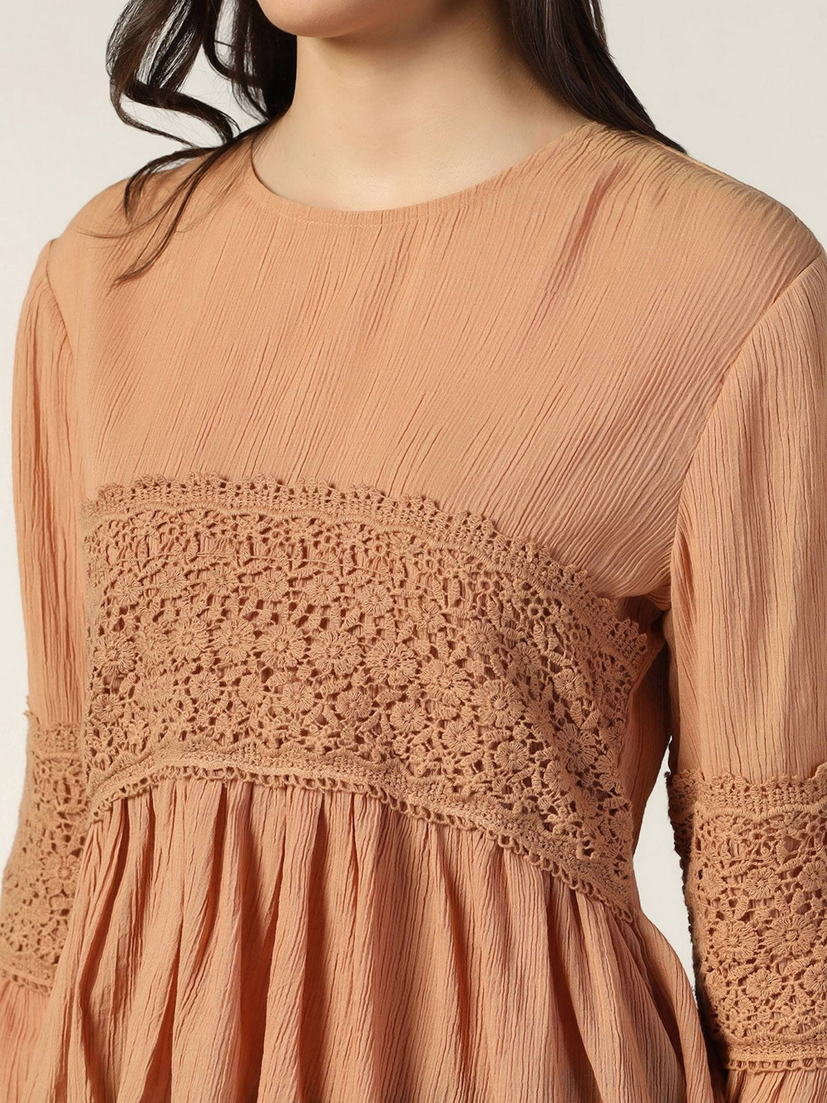 Women Brown Peplum Round Neck Three Fourth Sleeves Top | pt51 - view 3