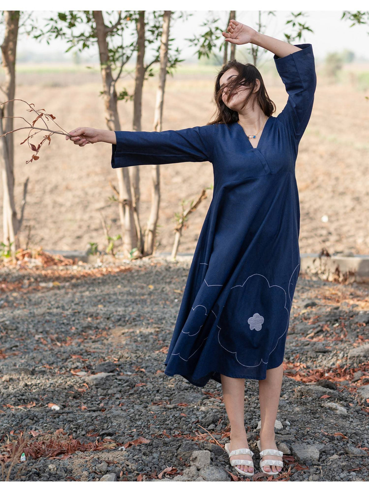 Women Royal Blue Cotton Flare Dress | D56 - view 1