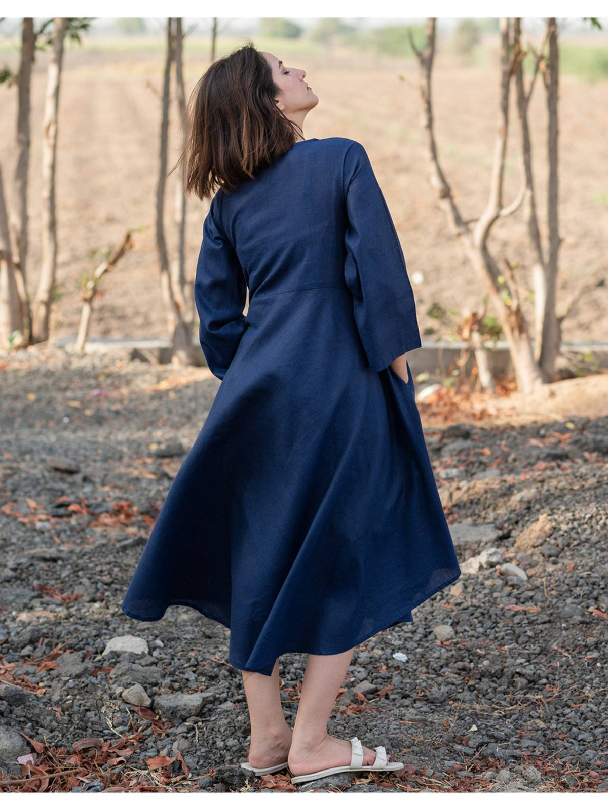 Women Royal Blue Cotton Flare Dress | D56 - view 2