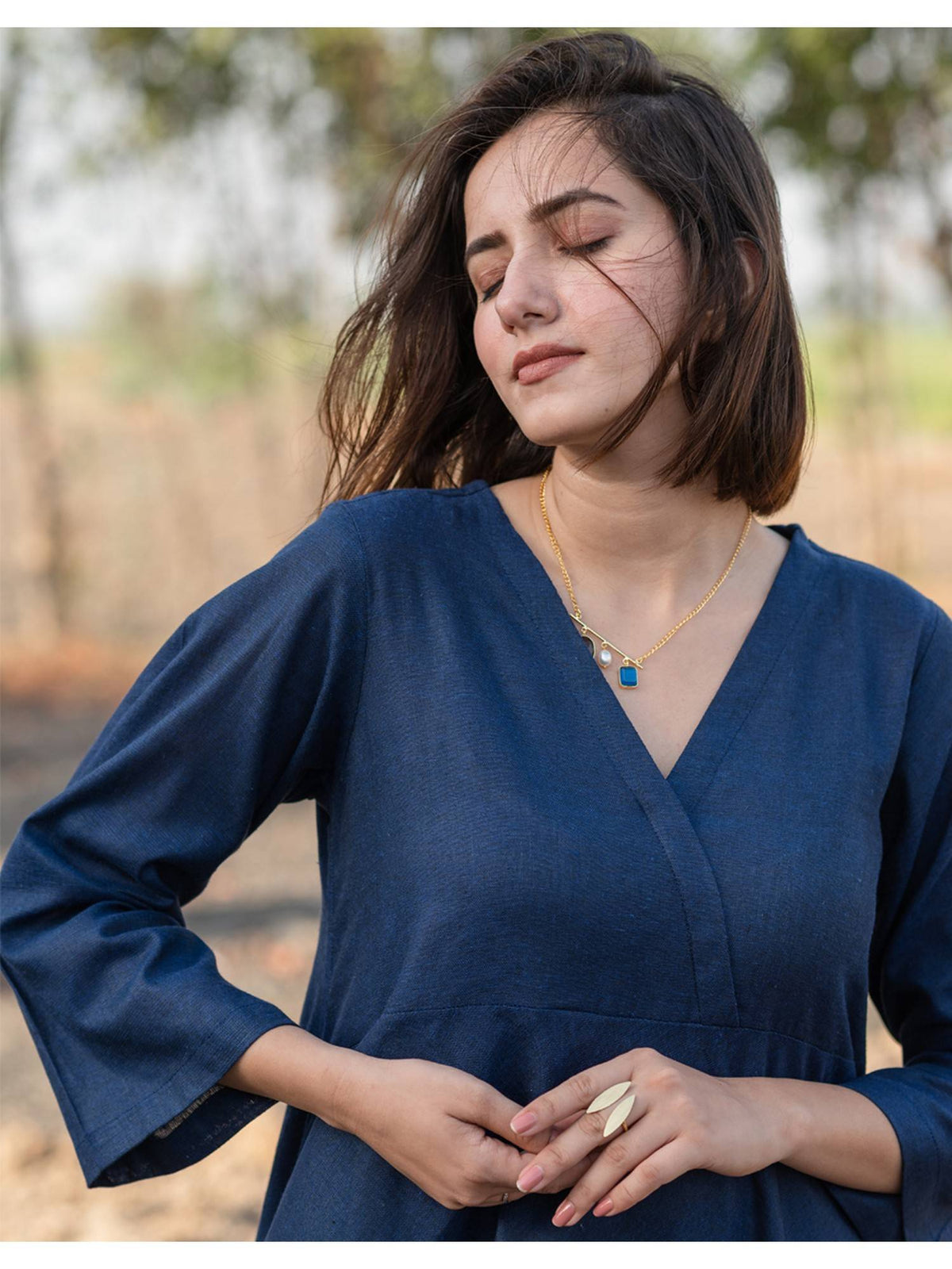 Women Royal Blue Cotton Flare Dress | D56 - view 3