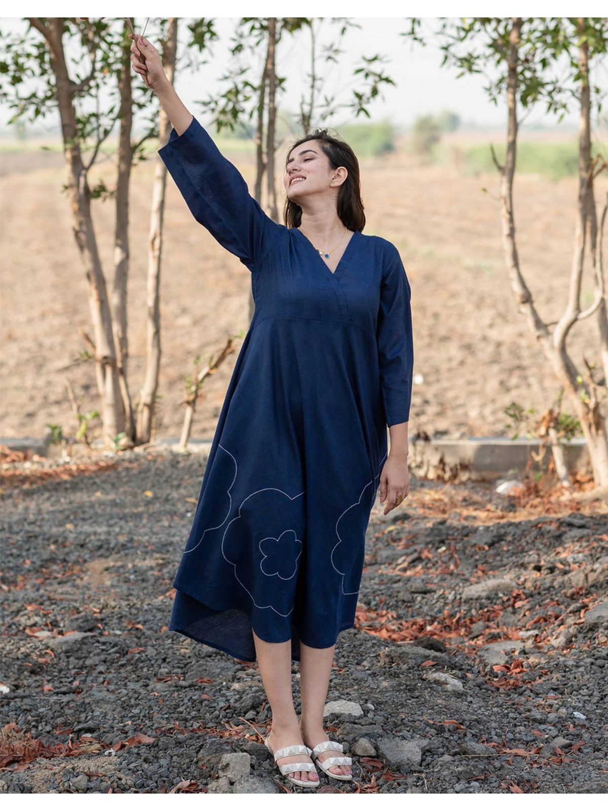 Women Royal Blue Cotton Flare Dress | D56 - view 4