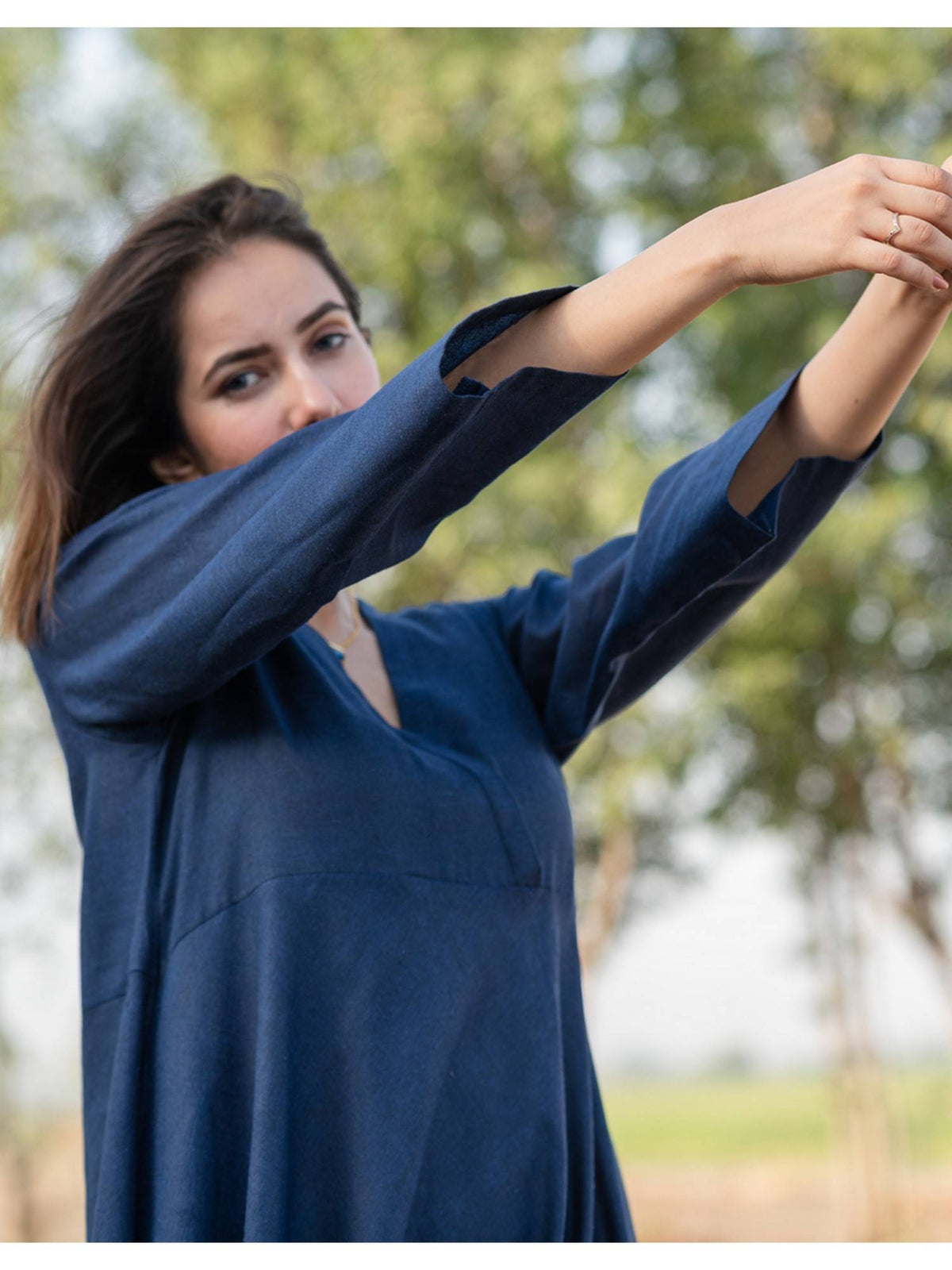 Women Royal Blue Cotton Flare Dress | D56 - view 5