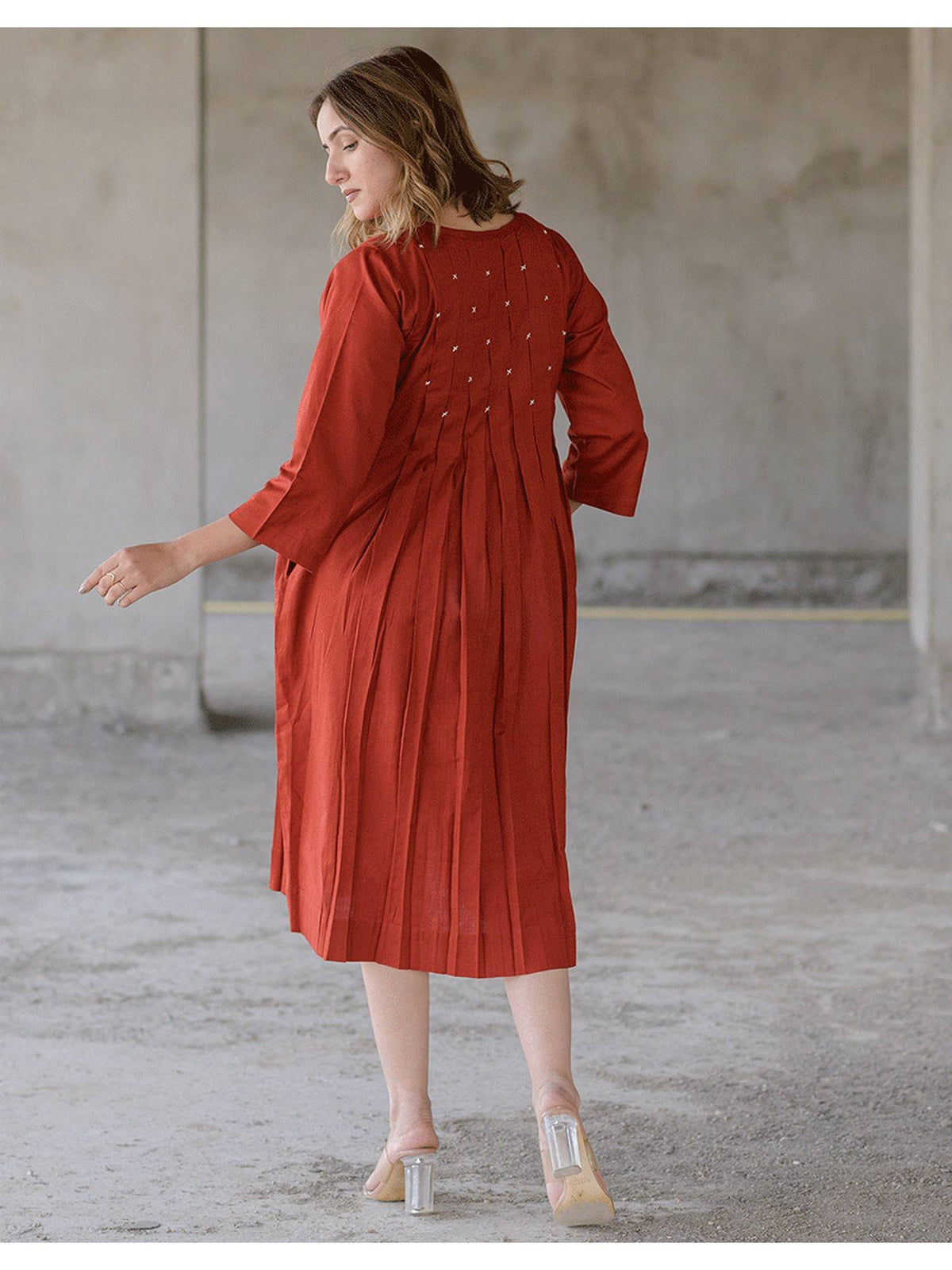 Women Maple Rust Cotton Smock Dress | D56 - view 3