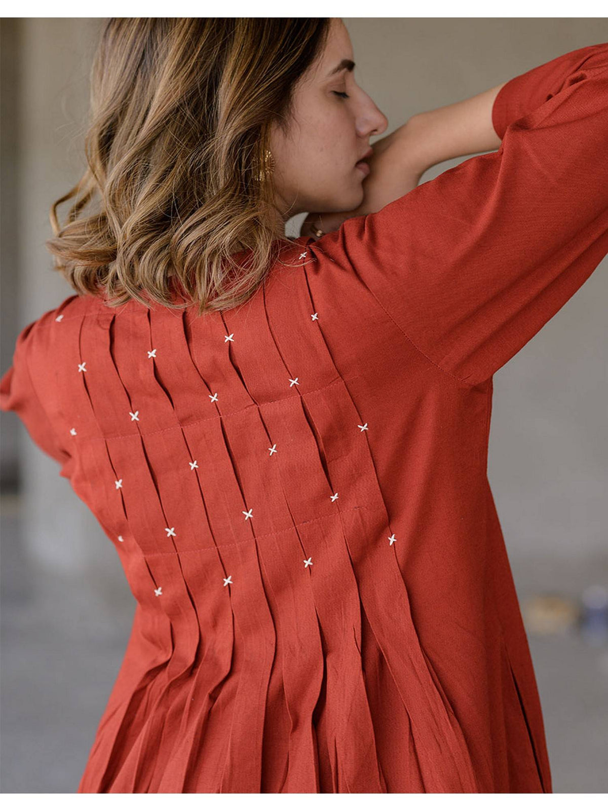Women Maple Rust Cotton Smock Dress | D56 - view 4