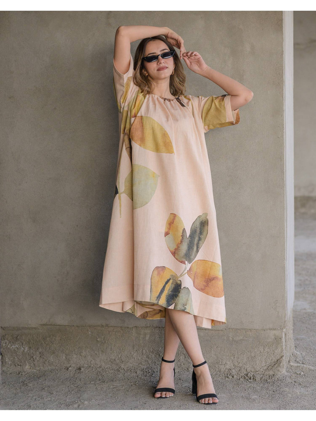 Women Creamy Cotton Cocoa Dress. | D56 - view 1