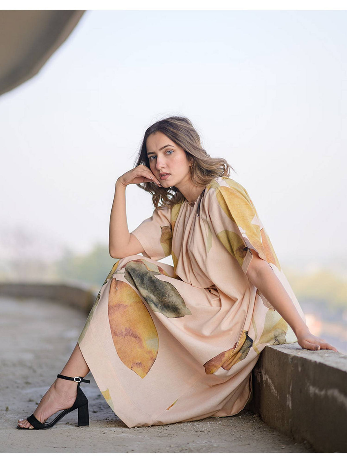 Women Creamy Cotton Cocoa Dress. | D56 - view 3