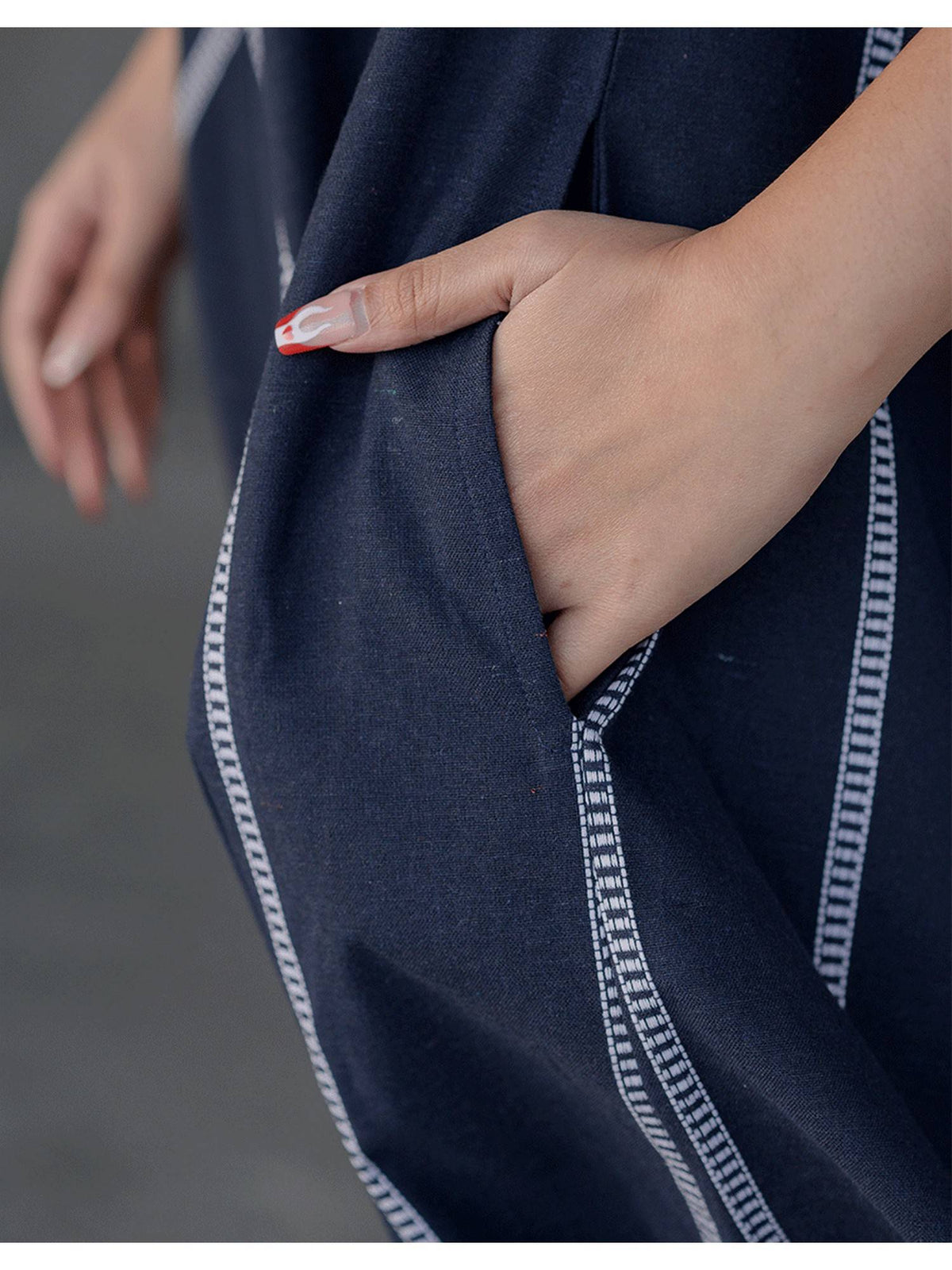 Women Starry Blue Cotton Weave Dress | D56 - view 3