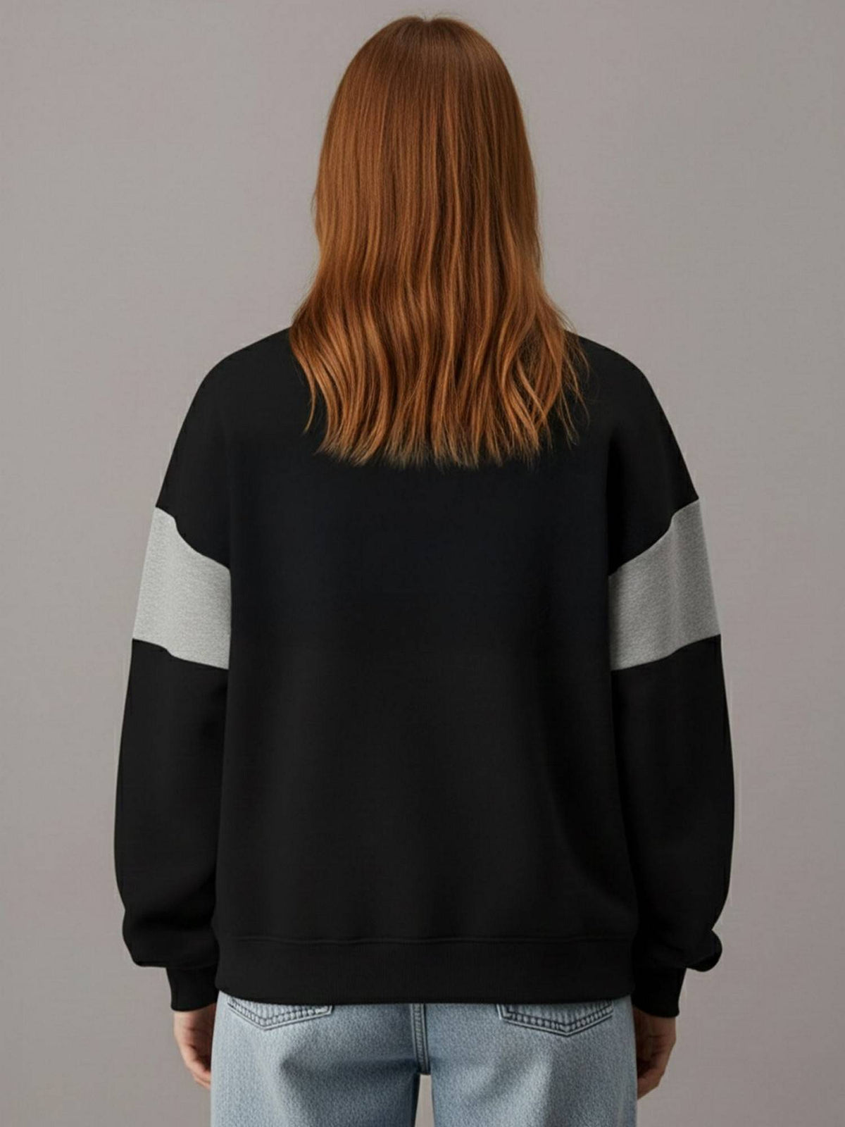 Women Black Fleece Colorblock Loose Fit Sweatshirt | SS90 - view 4