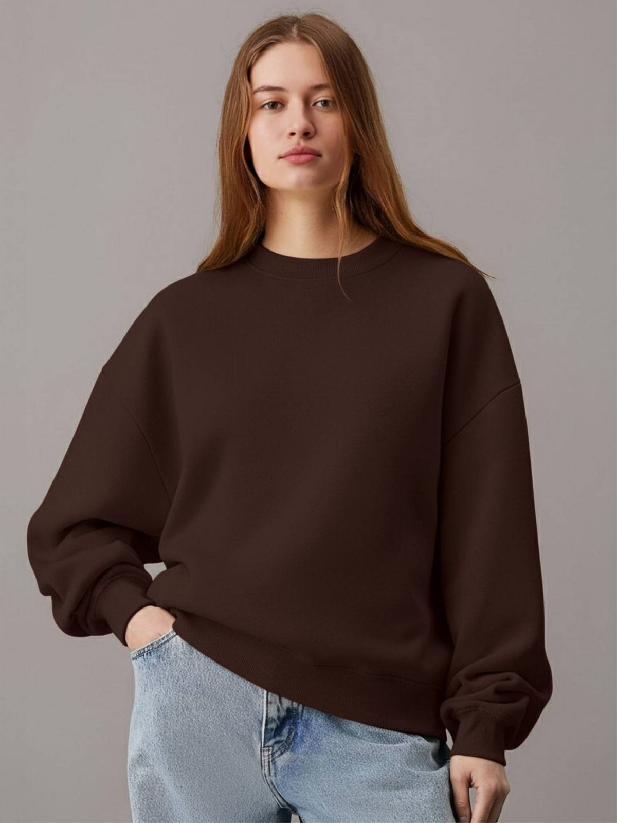 Women Red Fleece Solid Loose Fit Sweatshirt | SS90 - view 9