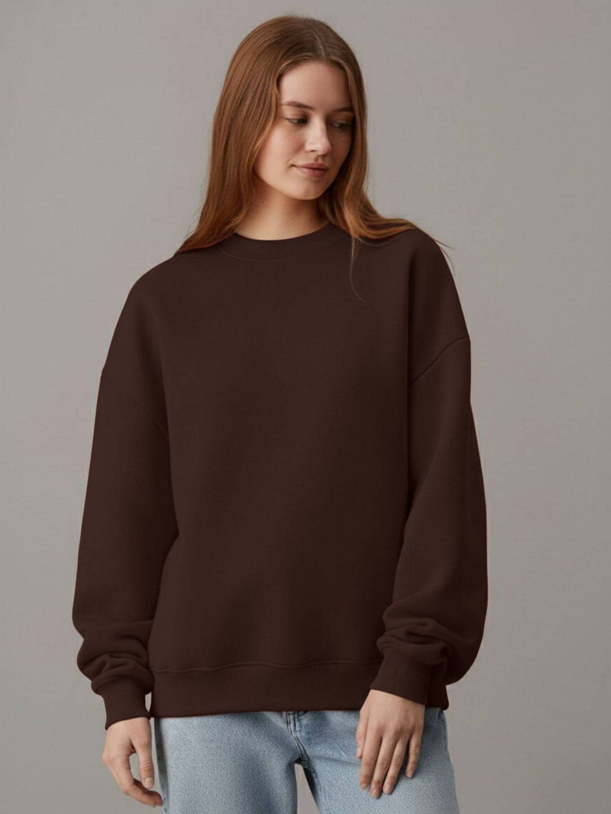 Women Mustard Fleece Solid Loose Fit Sweatshirt | SS90 - view 6