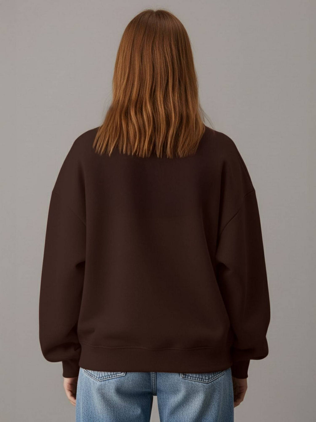 Women Brown Fleece Solid Loose Fit Sweatshirt | SS90 - view 4