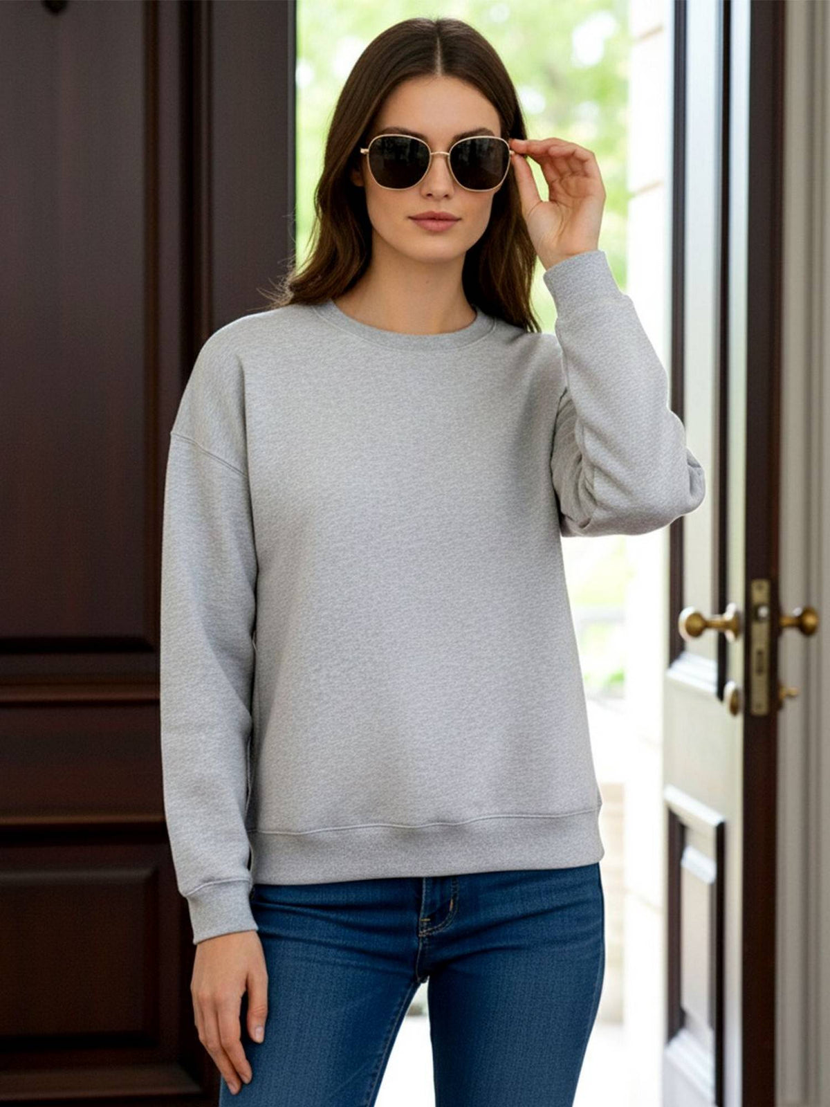 Women Grey Fleece Solid Regular Fit Sweatshirt | HD56 - view 1