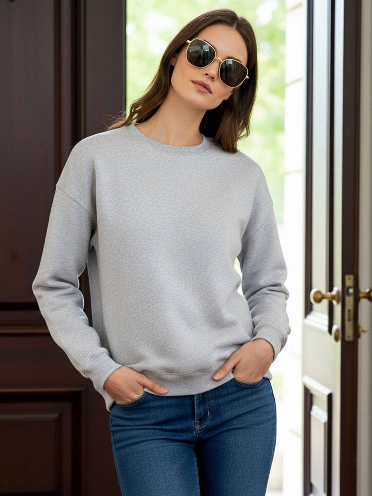 Women Grey Fleece Solid Regular Fit Sweatshirt | SS90 - view 3