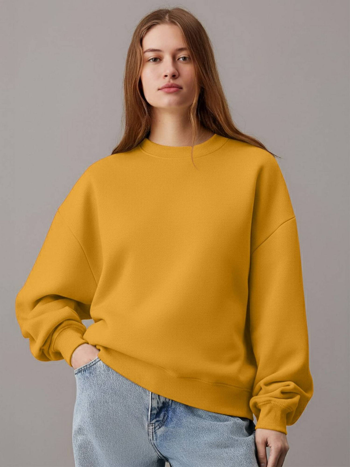 Women Red Fleece Solid Loose Fit Sweatshirt | SS90 - view 5