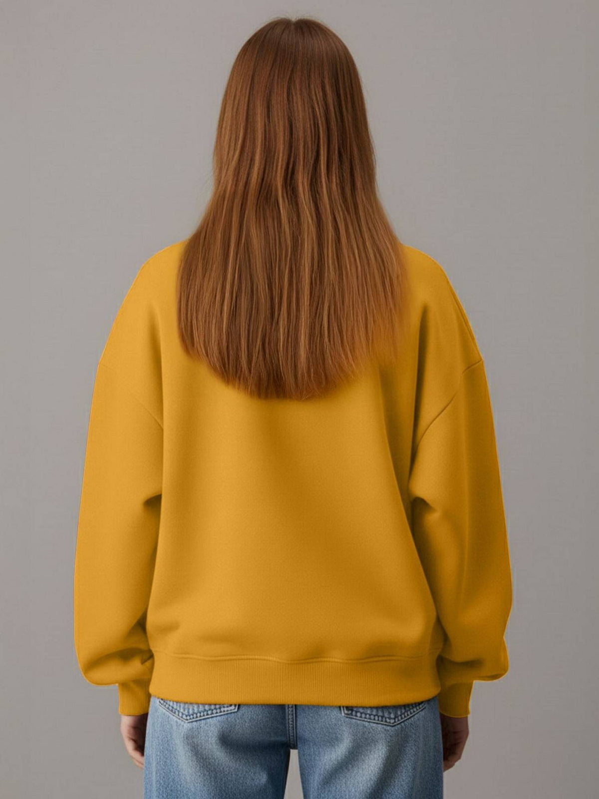 Women Mustard Fleece Solid Loose Fit Sweatshirt | SS90 - view 4