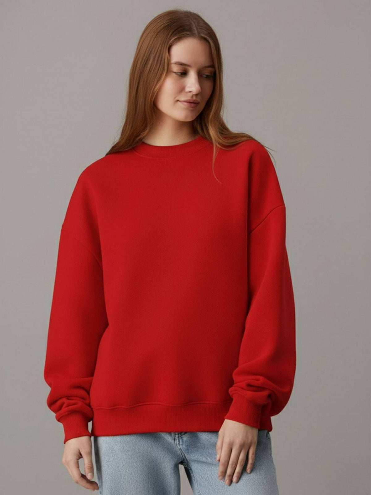 Women Red Fleece Solid Loose Fit Sweatshirt | SS90 - view 2