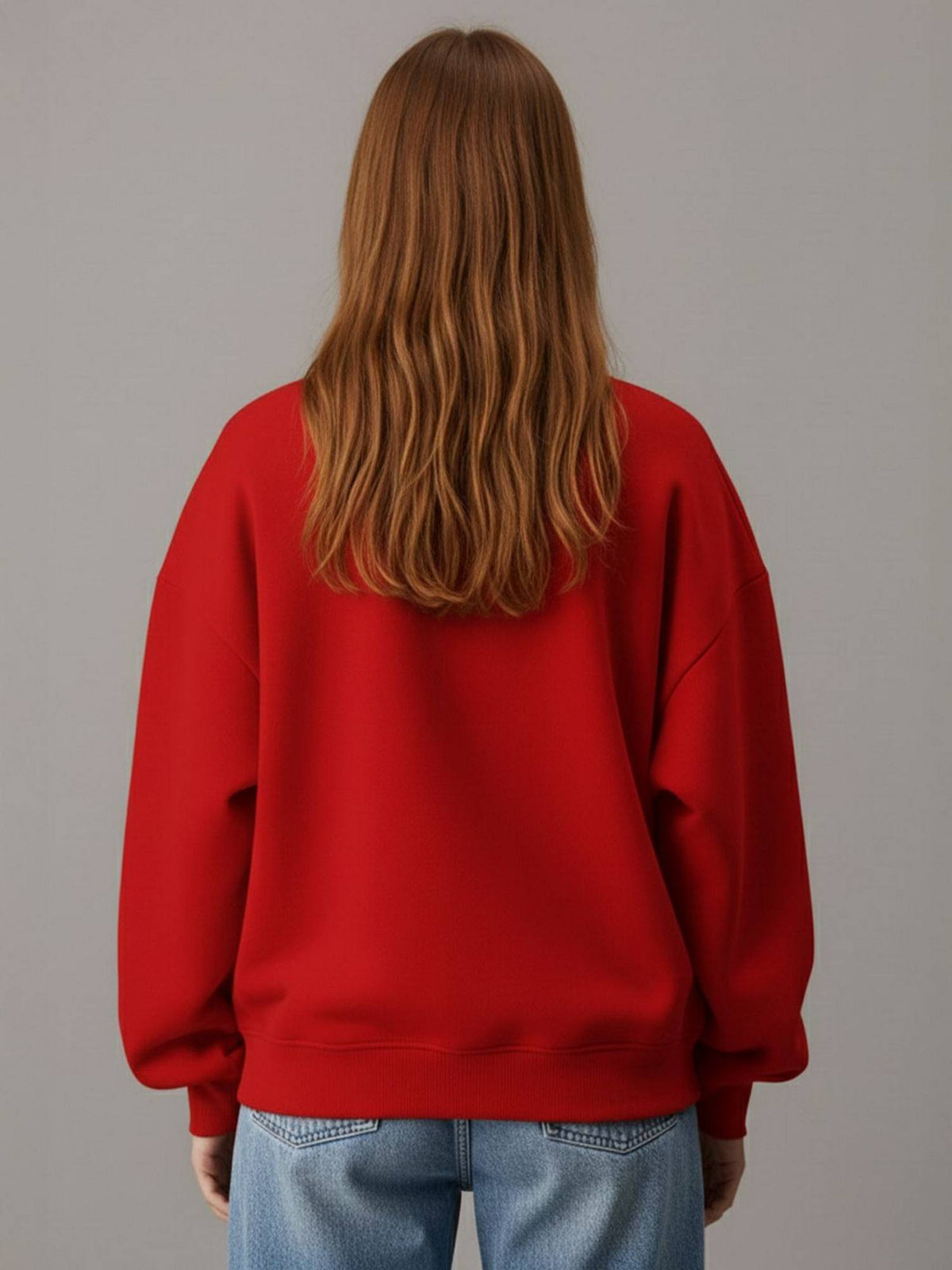 Women Red Fleece Solid Loose Fit Sweatshirt | SS90 - view 4