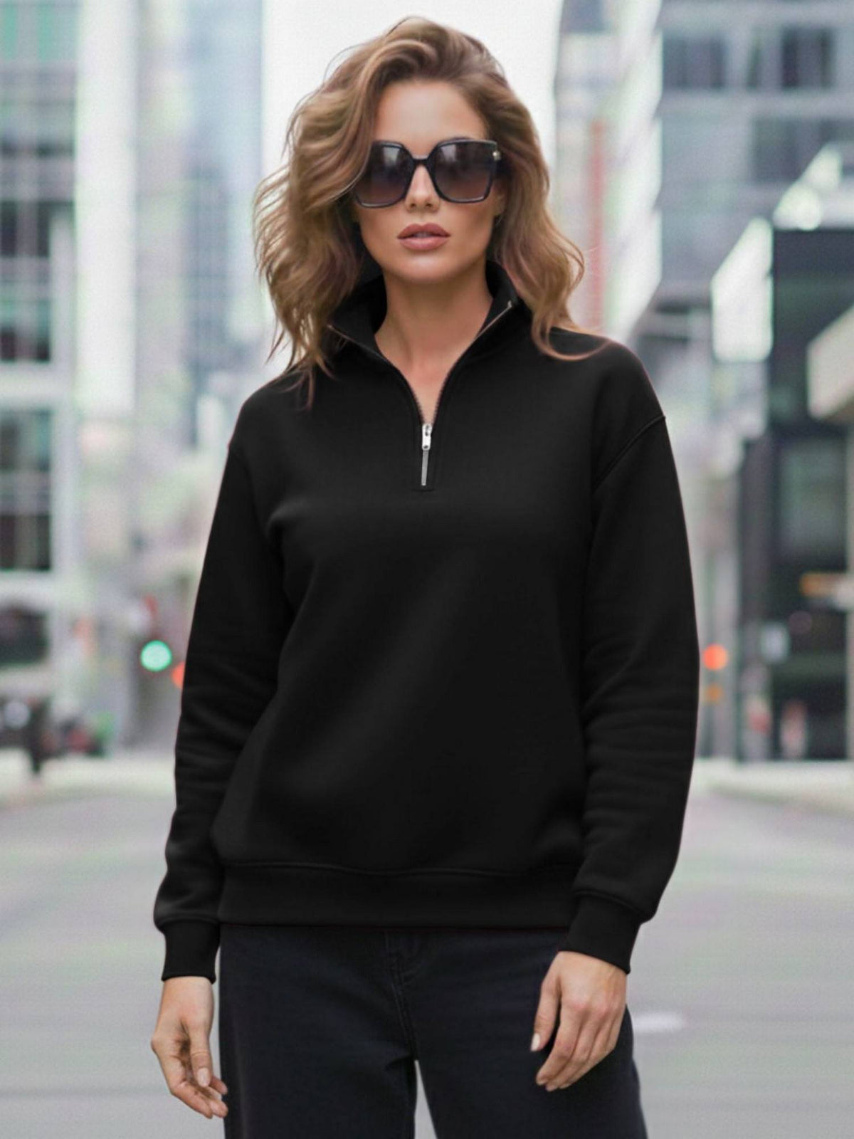 Women Grey Fleece Solid Loose Fit Sweatshirt | SS90 - view 9