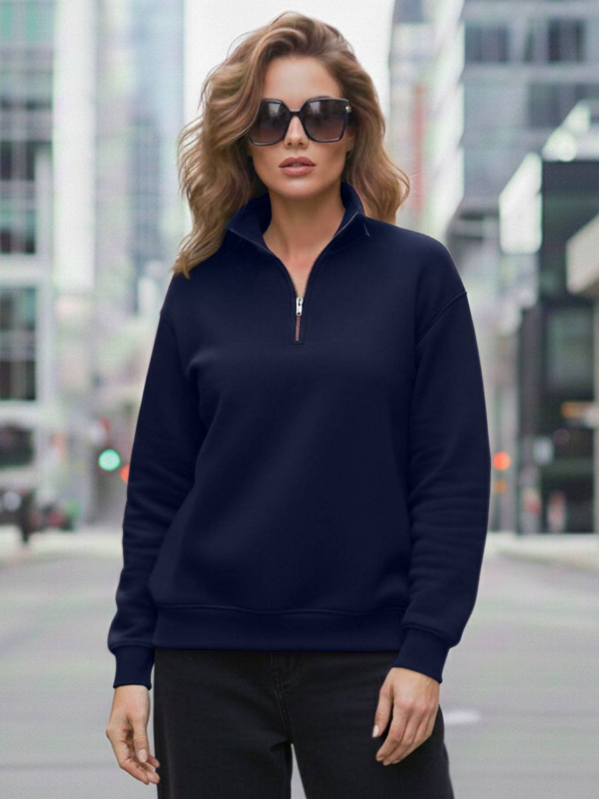 Women Grey Fleece Solid Loose Fit Sweatshirt | SS90 - view 5