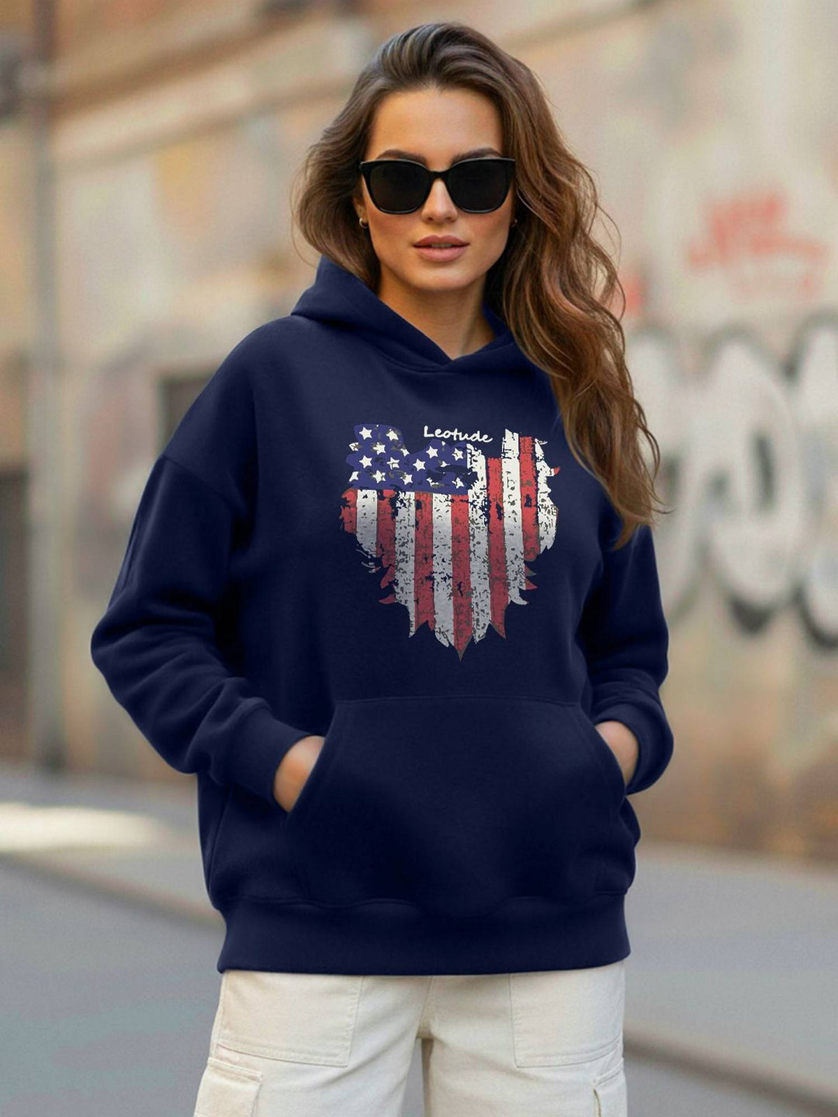 Women Navy Blue Fleece Graphic Hoodies | SS90 - view 1