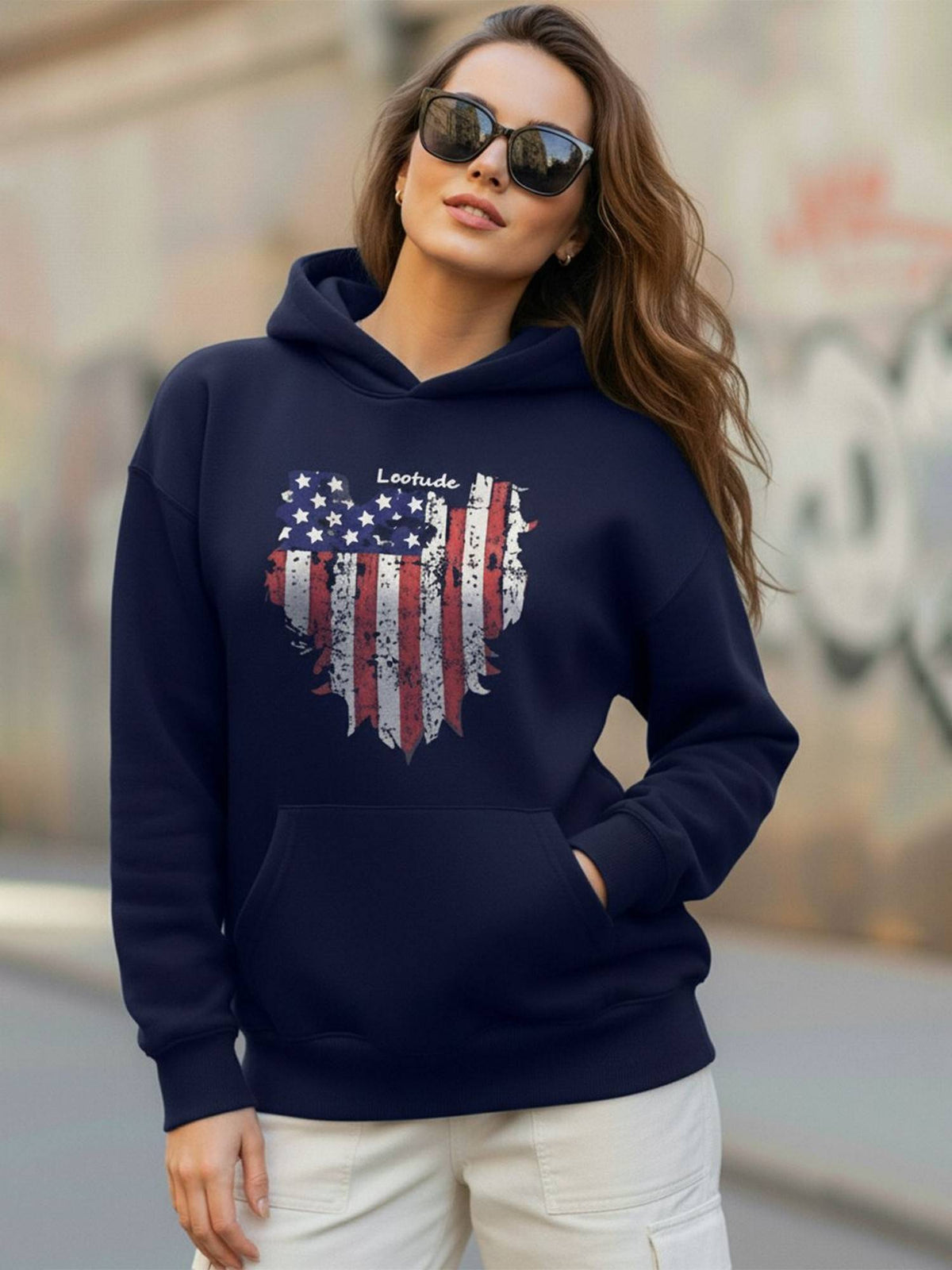 Women Navy Blue Fleece Graphic Hoodies | SS90 - view 2