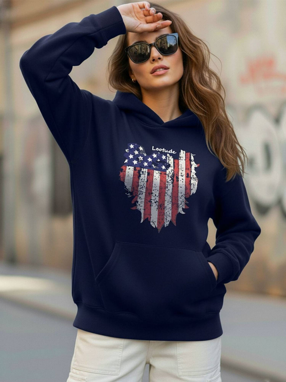 Women Navy Blue Fleece Graphic Hoodies | SS90 - view 3