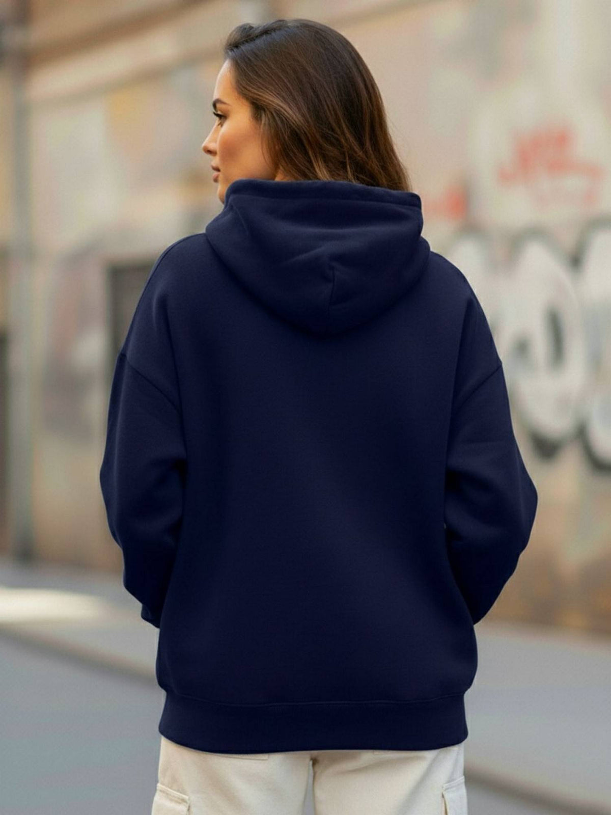 Women Navy Blue Fleece Graphic Hoodies | SS90 - view 4