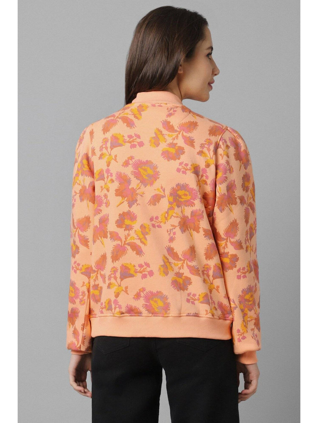Women Orange Print Round Neck Sweatshirt | HD56 - view 3