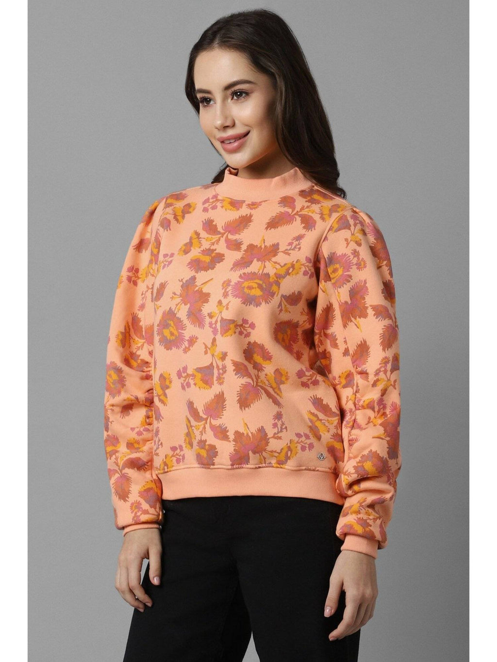 Women Orange Print Round Neck Sweatshirt | HD56 - view 4