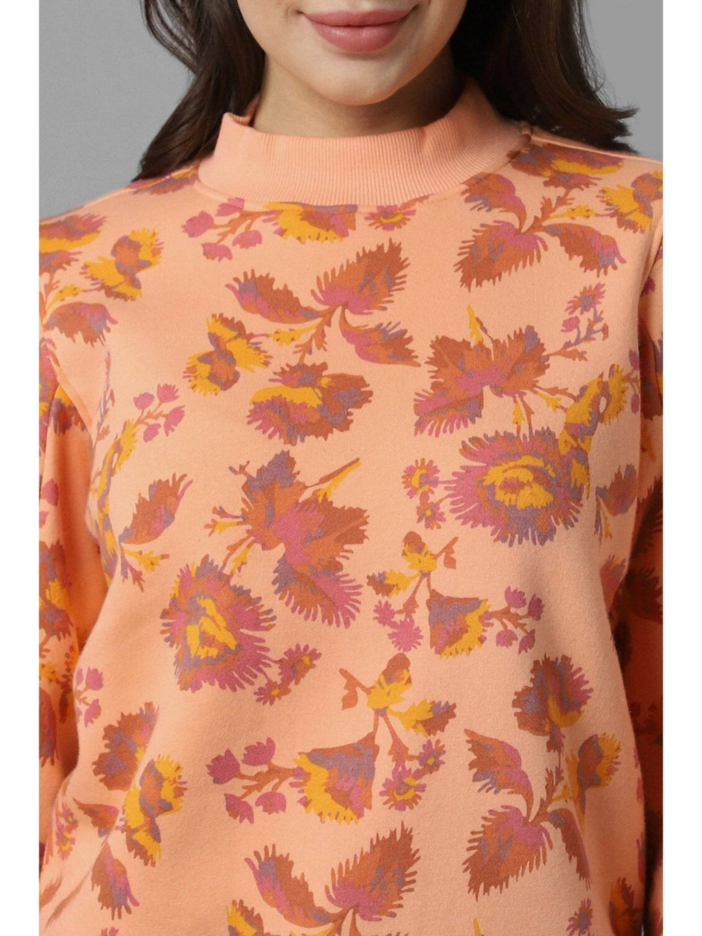 Women Orange Print Round Neck Sweatshirt | HD56 - view 5