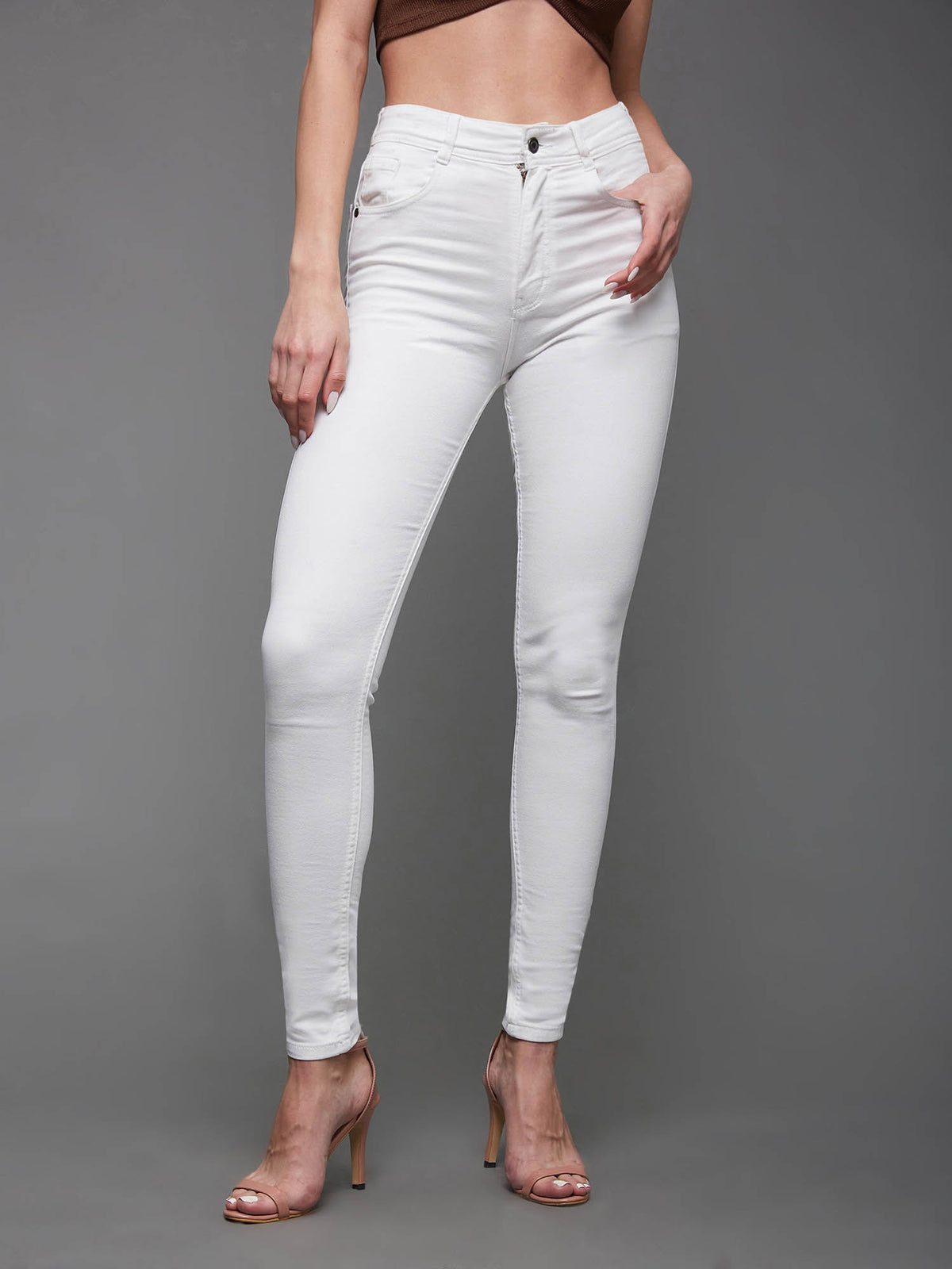 Womens White Skinny High Rise Regular Length Stretchable Denim Jeans | RF89 - view 1