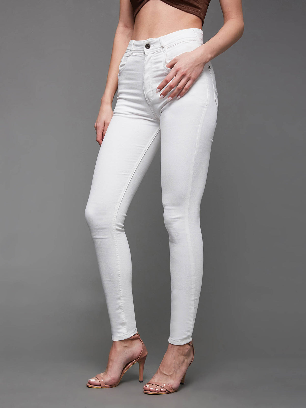Womens White Skinny High Rise Regular Length Stretchable Denim Jeans | RF89 - view 2