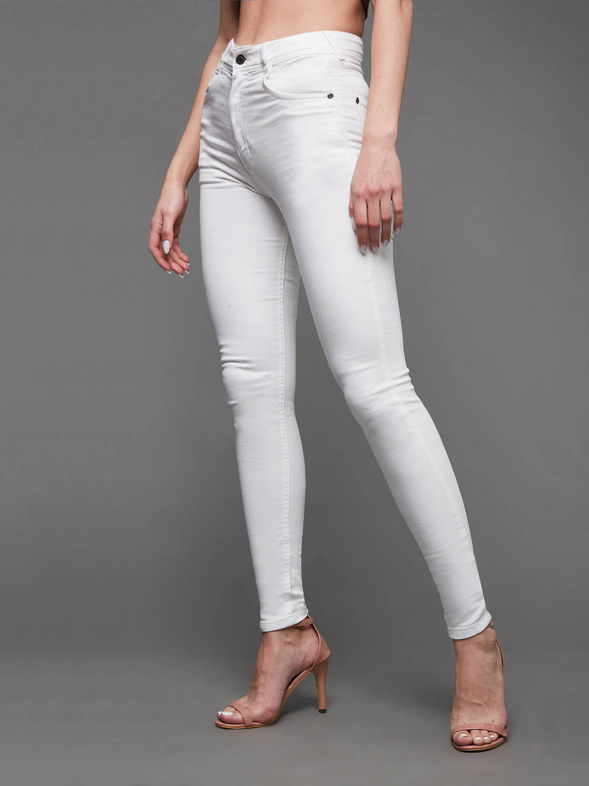Womens White Skinny High Rise Regular Length Stretchable Denim Jeans | RF89 - view 3